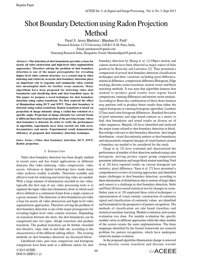 Shot Boundary Detection Using Radon Projection Method | PDF | Cartesian ...
