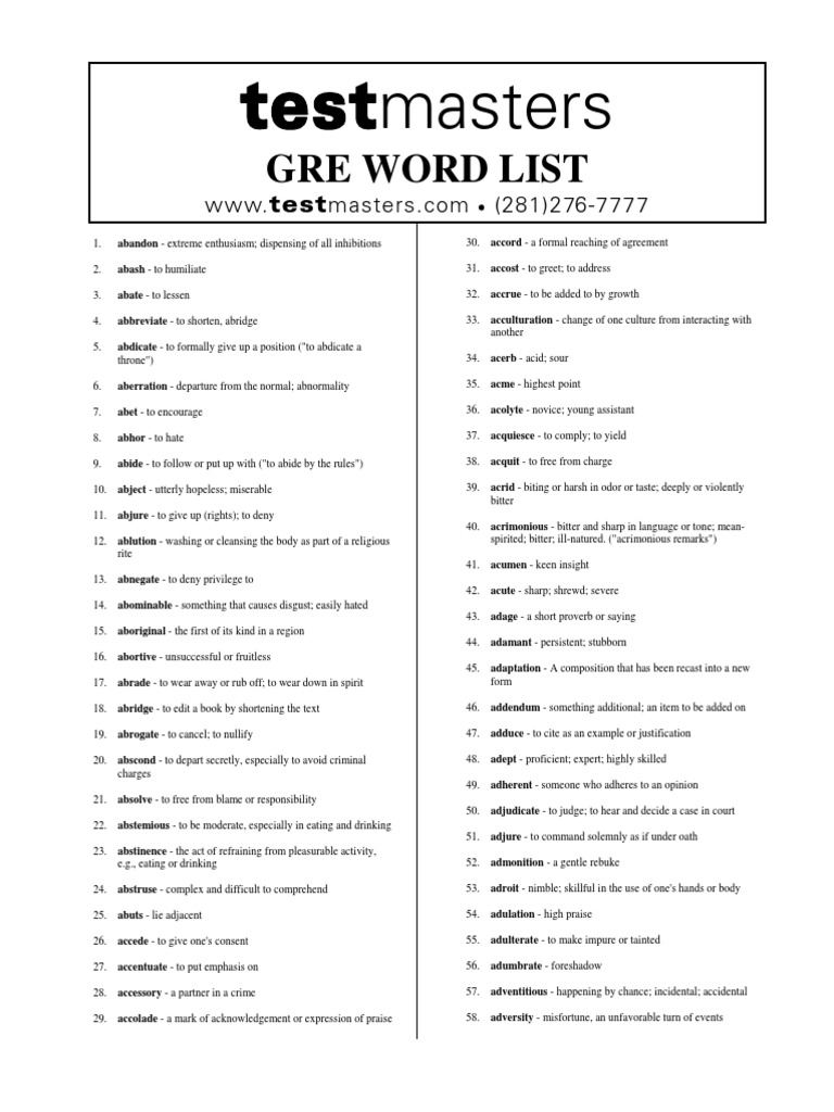 GRE Vocabulary List 2 | PDF
