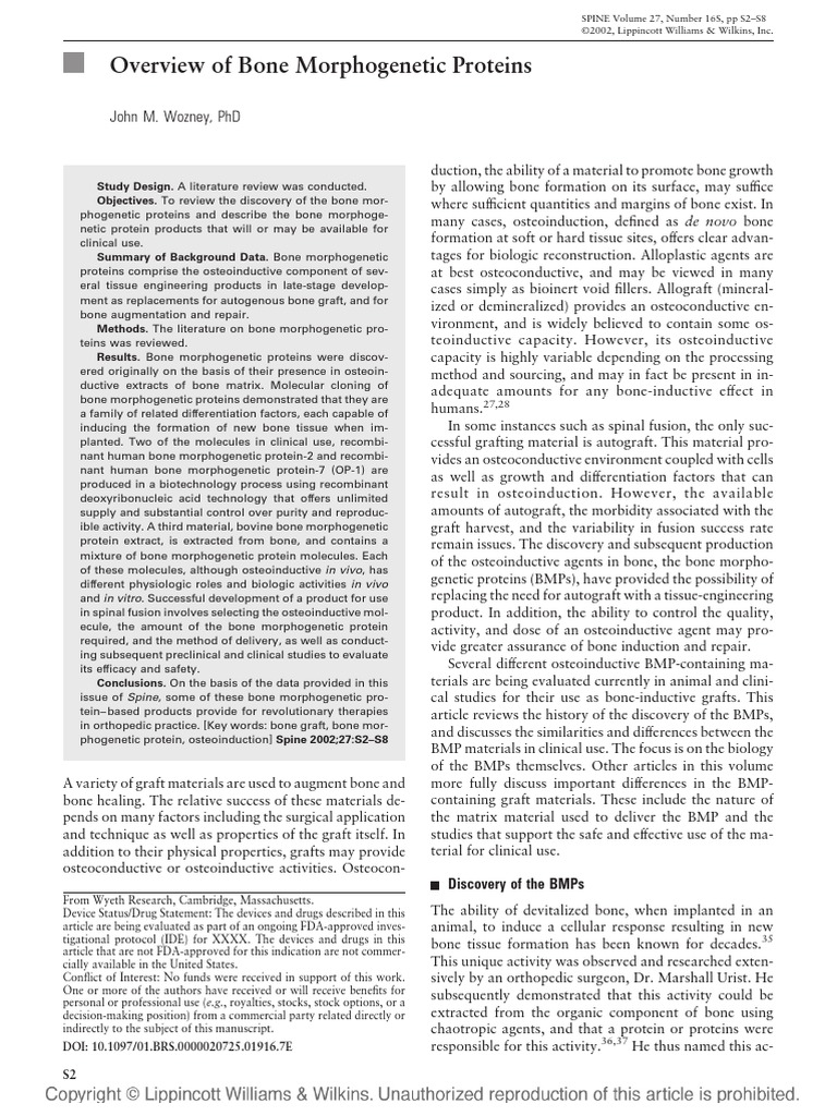 Bone Morphogenic Protein Review | PDF | Bone | Molecular Biology