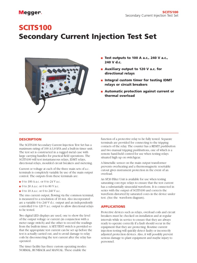 SCITS100 Secondary Injection Test Set | PDF | Relay | Alternating Current