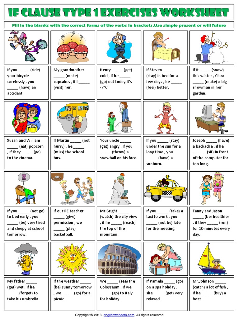 Conditionals If Clauses Type 1 Exercises Worksheet Pdf