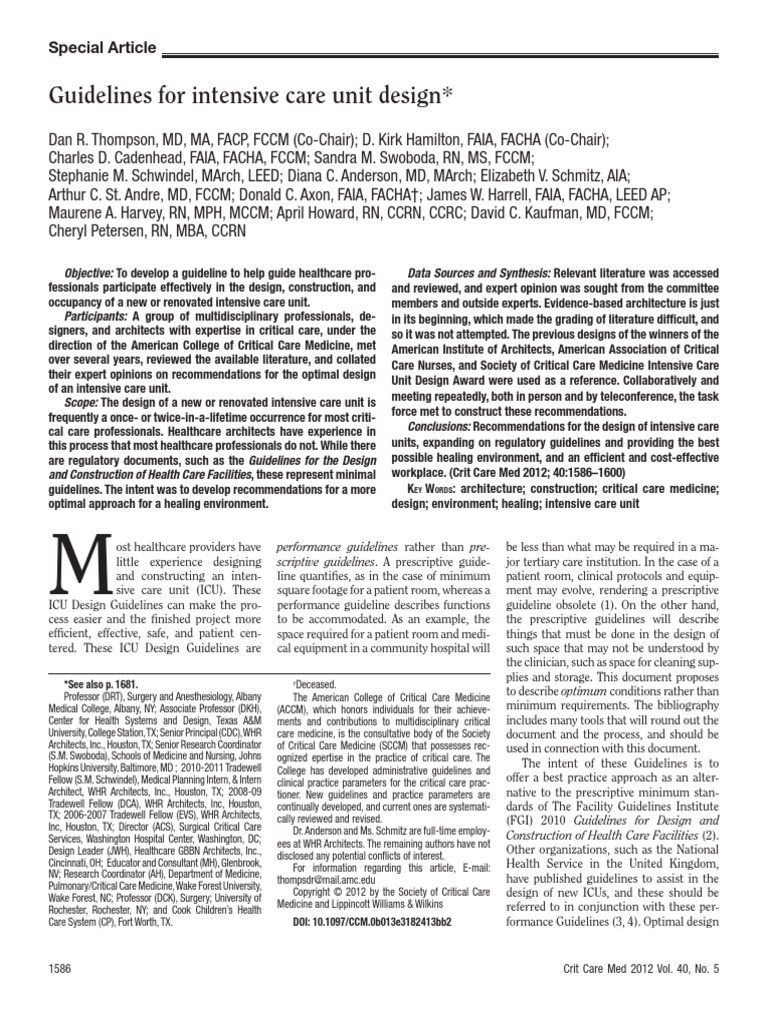 Guidelines For Intensive Care Unit Design | PDF | Monitoring (Medicine ...
