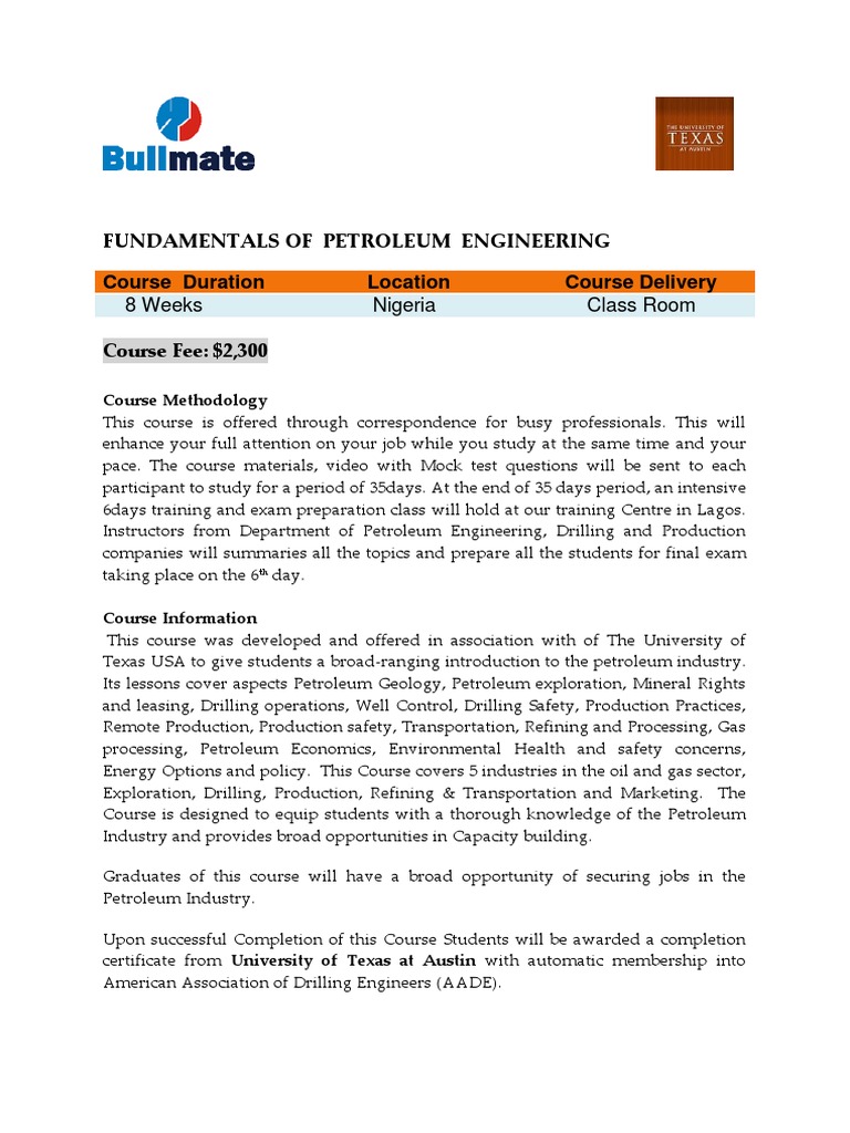 Fundamentals of Petroleum Engineering Course | PDF | Natural Gas | Oil Well