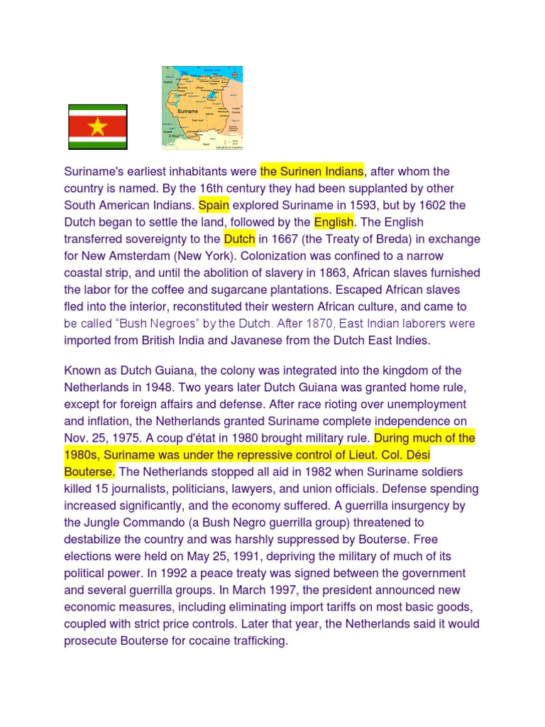 Suriname Historical Events N Timeline PDF Netherlands Slavery