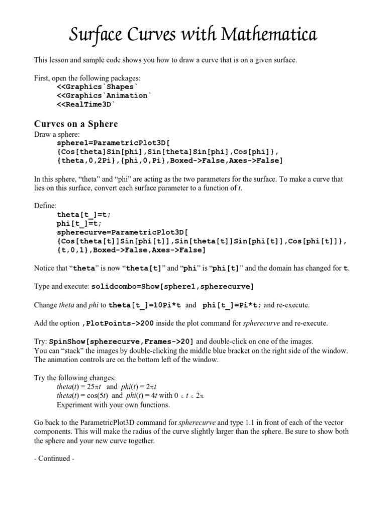 Surface Curves With Mathematica Curves On A Sphere Pdf Topology