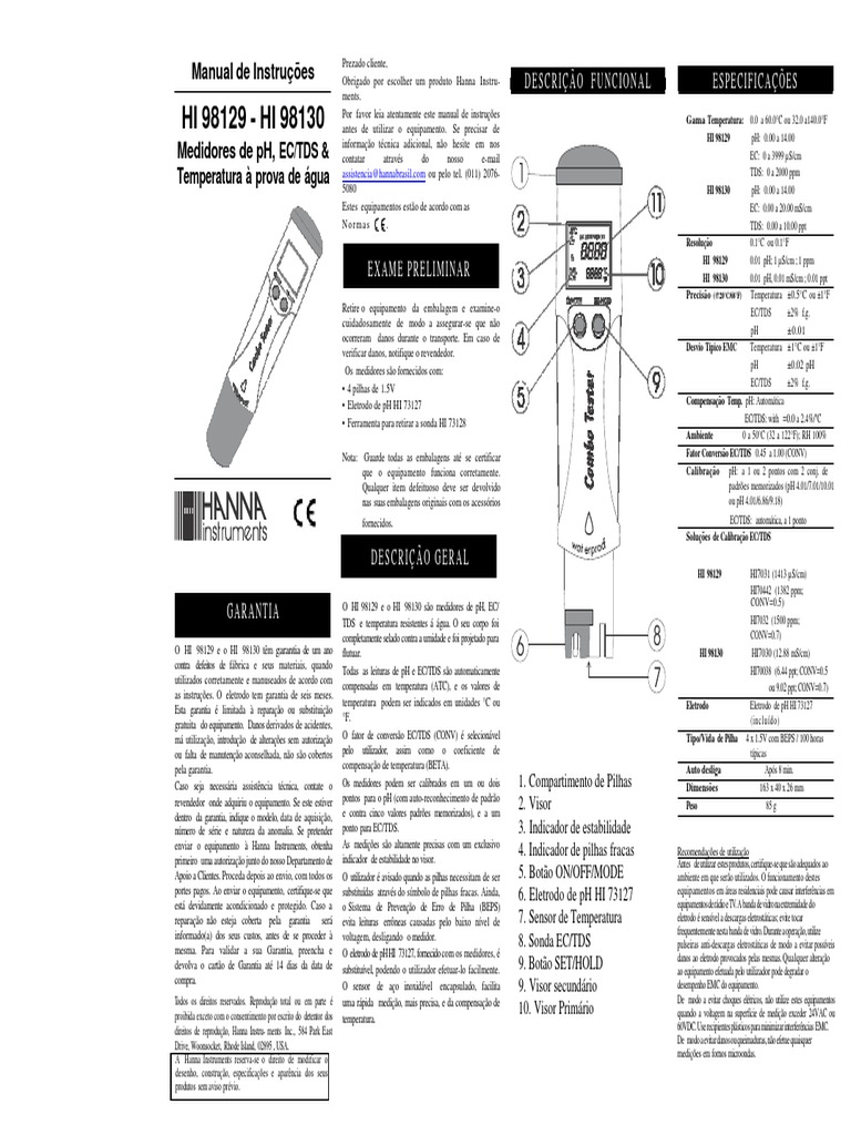 Manual HI 98129 98130 PDF Ph Medição