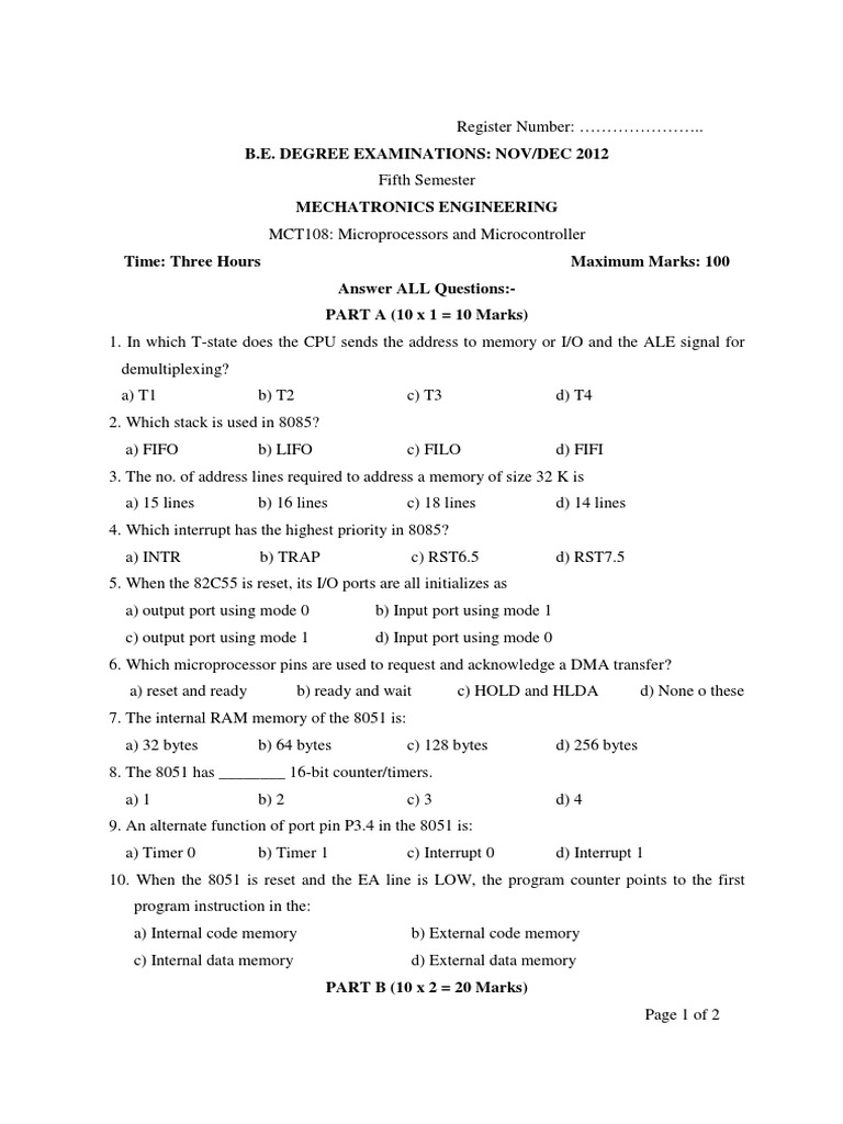 Mechatronics Microprocessors Exam Paper | PDF