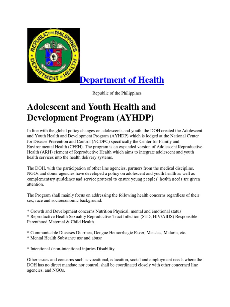 Department of Health: Adolescent and Youth Health and Development ...