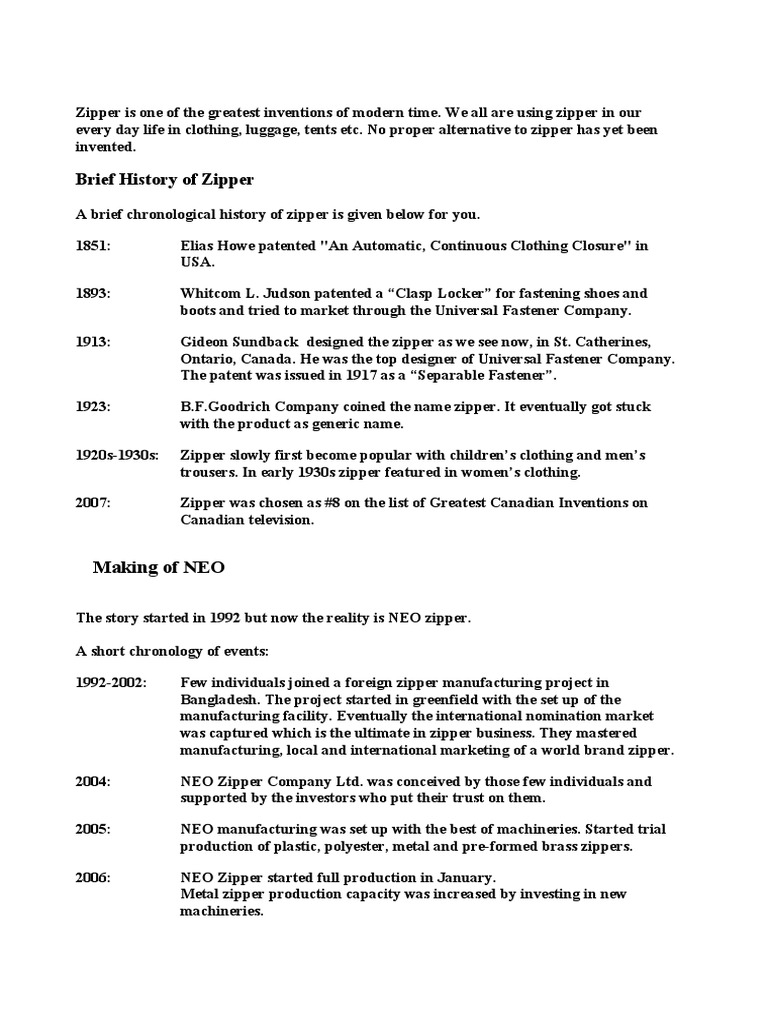 Brief History of Zipper New | PDF | Industries | Clothing