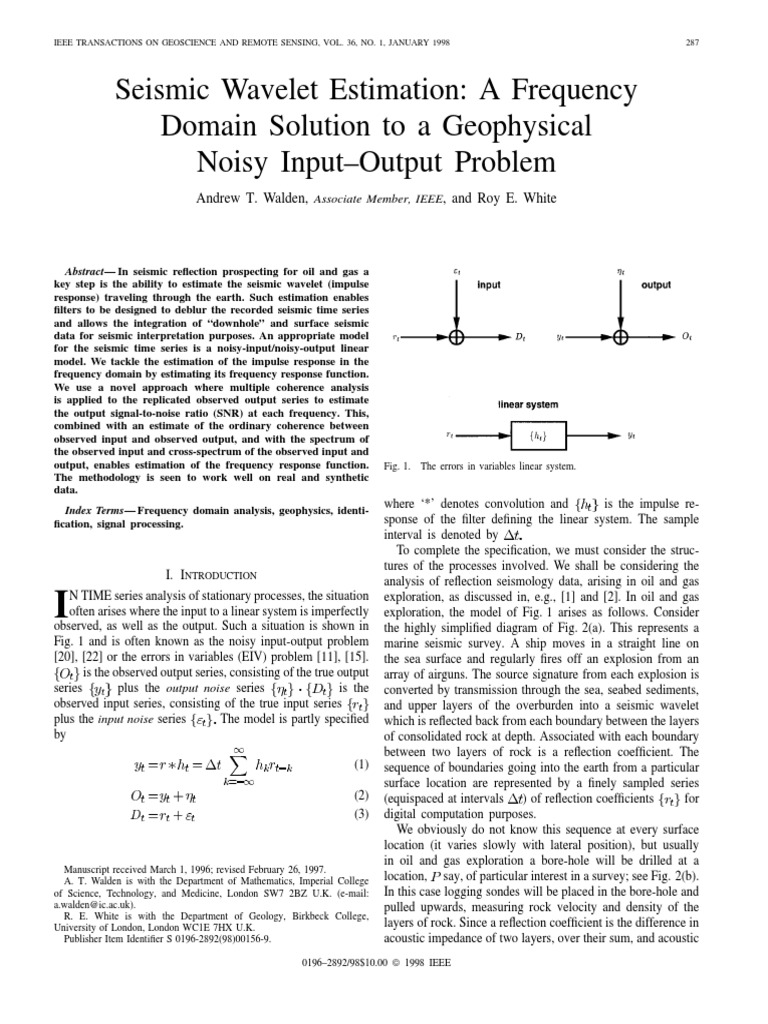 Seismic Wavelet Estimation - A Frequency Domain Solution To A ...