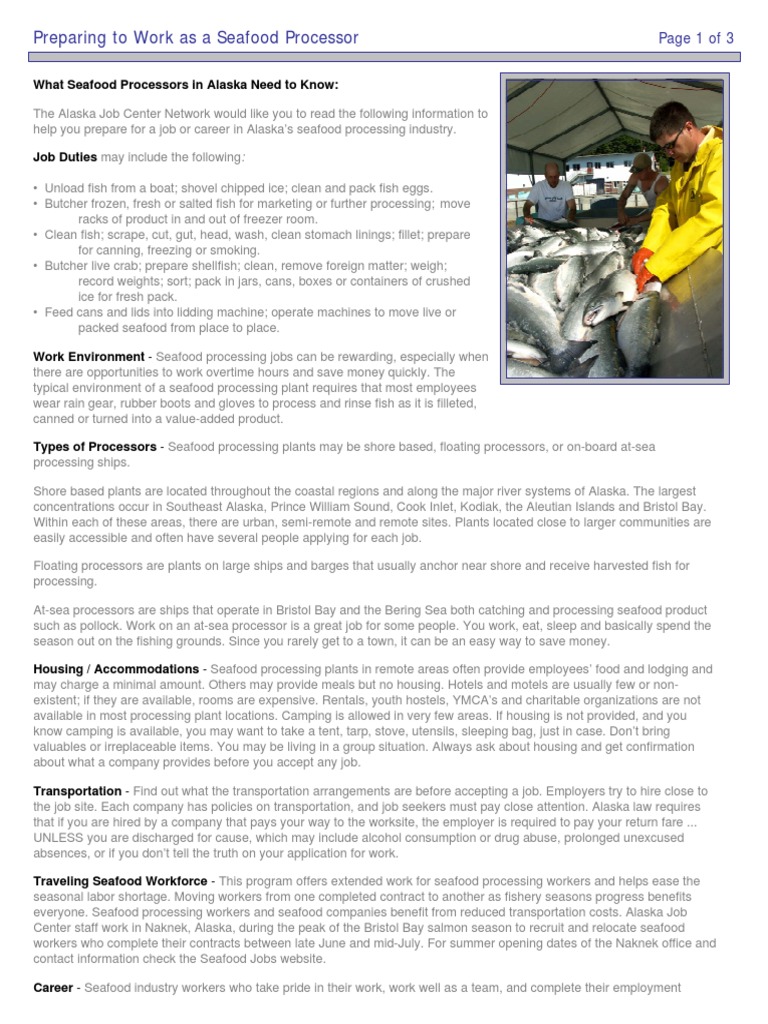 Alaska Fish Processing Jobs PDF Occupational Safety And Health