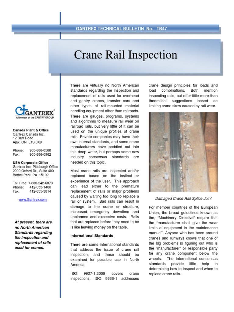 Crane Rail Inspection Standards Guide | PDF | Wear | Rail Transport