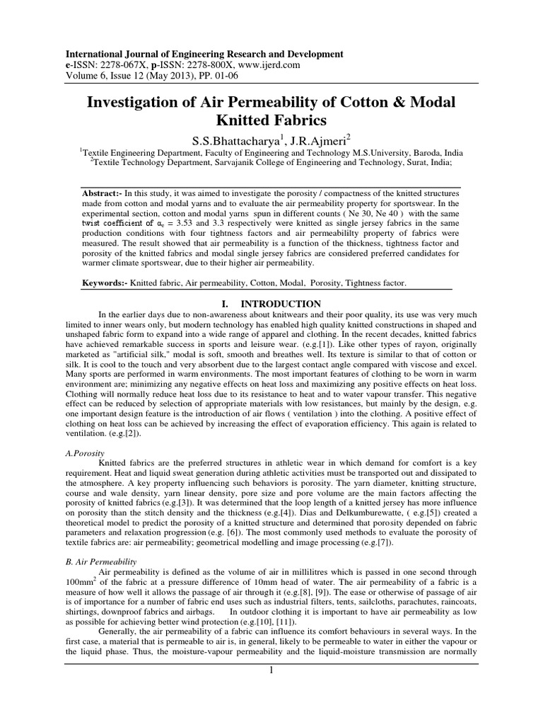 Air Permeability of Cotton & Modal Fabrics | PDF