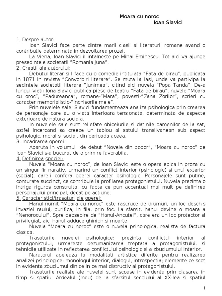 Moara Cu Noroc - Rezumat