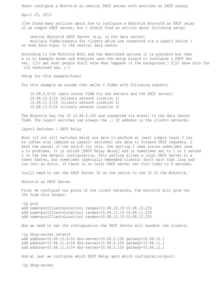 Mikrotik Central DHCP Server Setup | PDF | Ip Address | Communications ...