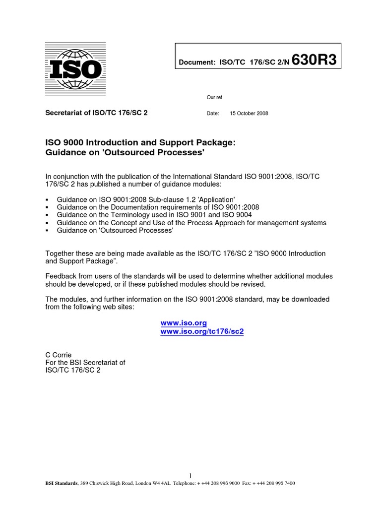 TC 176 SC 2 N 630R3 Guidance On Outsourced Processes | PDF | Iso 9000 ...