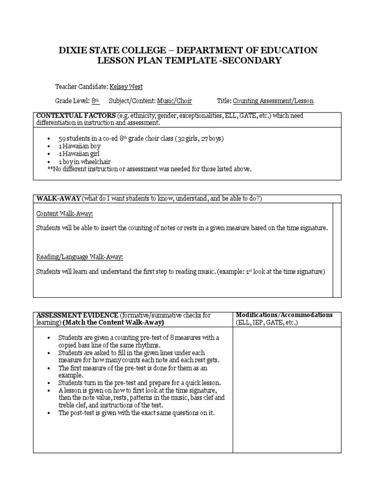 Middle School Choir Lesson Plan Clef Lesson Plan