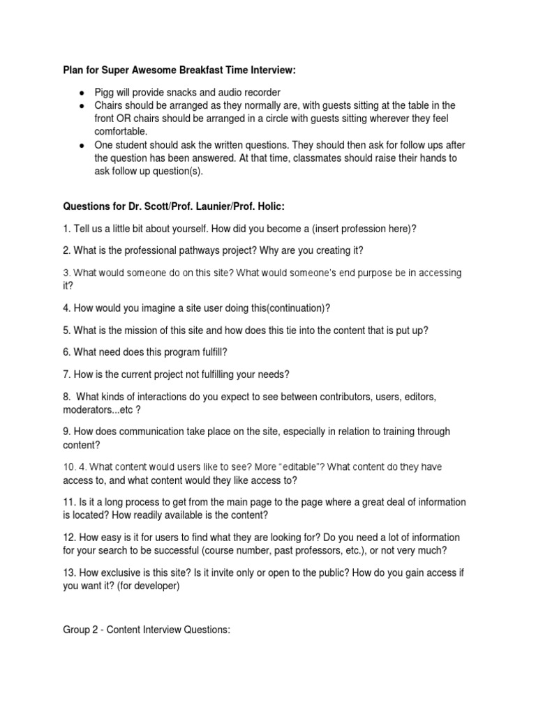 Breakfast Interview Plan for Professionals | PDF | Social Science