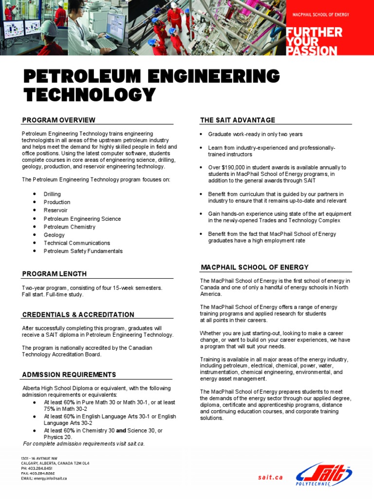 Petroleum Engineering Technology Program Overview The Sait Advantage