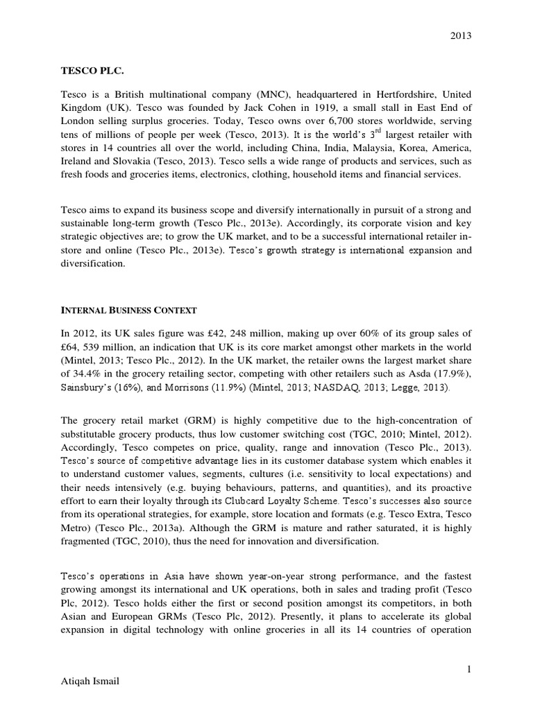 The organisational structure of tesco plc annual report