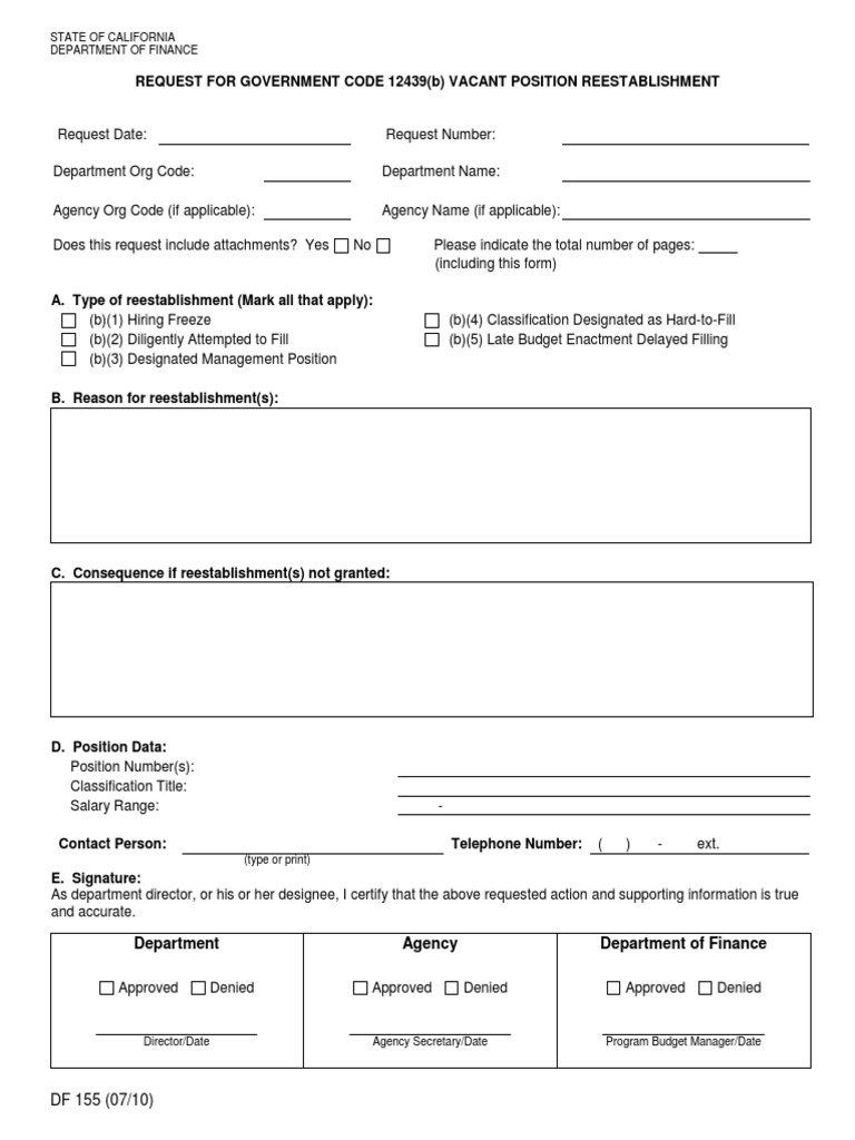 DOF Position Reestablishment Form | PDF