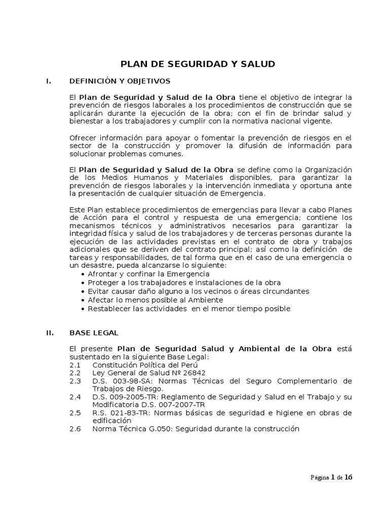 Plan de Seguridad y Salud en Construcción | PDF | La seguridad ...