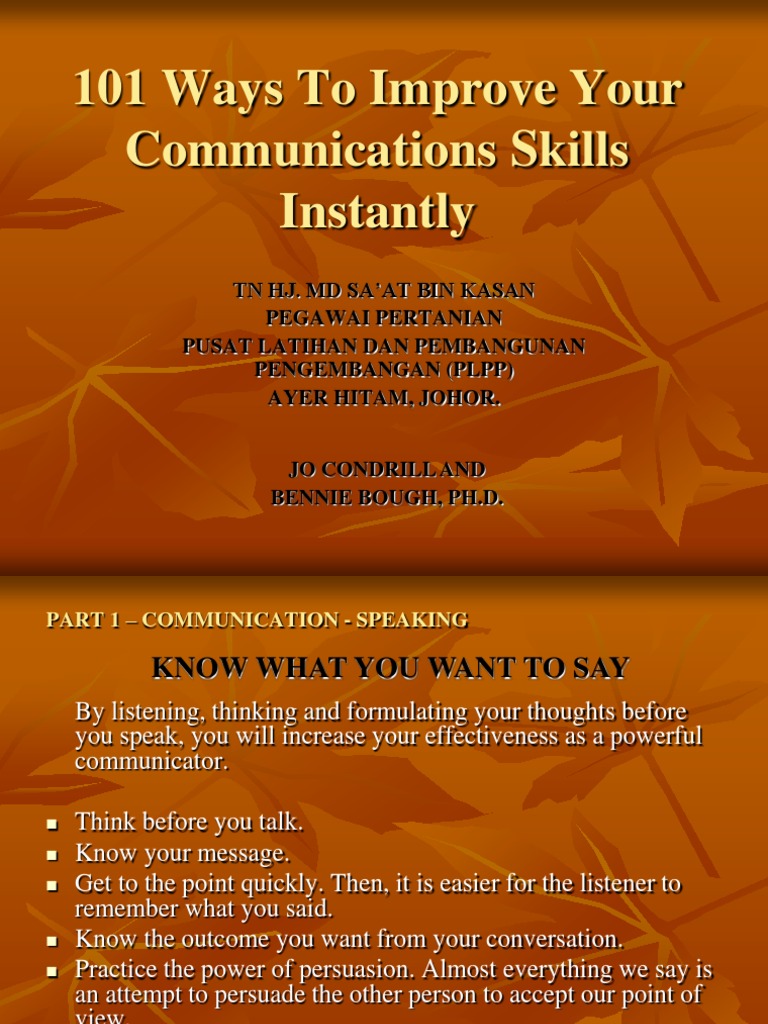 101 Ways To Improve Your Communications Skills Instantly Pdf