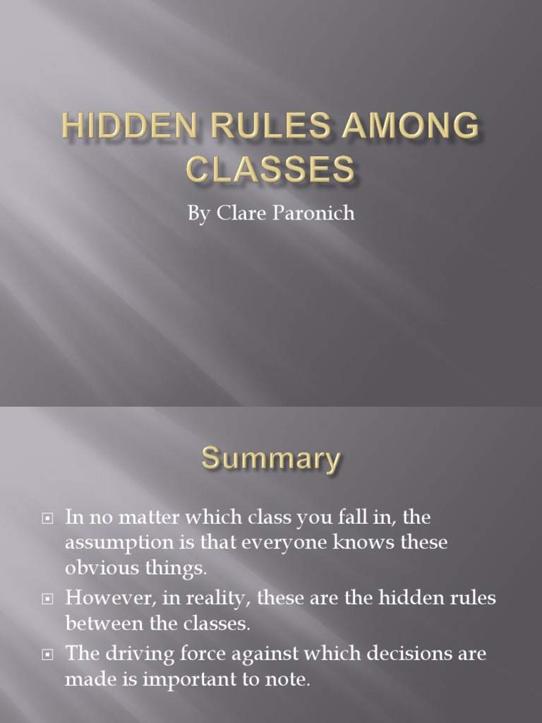 Hidden Rules Among Classes Presentation PDF Wealth Middle Class