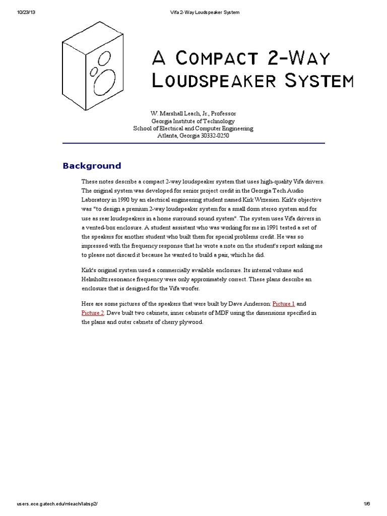 Vifa 2-Way Loudspeaker System | PDF | Loudspeaker | Signal Processing