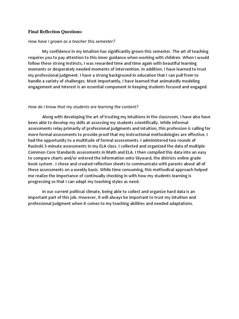 Final Reflection Questions | PDF