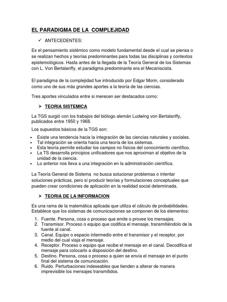 El Paradigma de La Complejidad | PDF | Teoría de sistemas | Paradigma