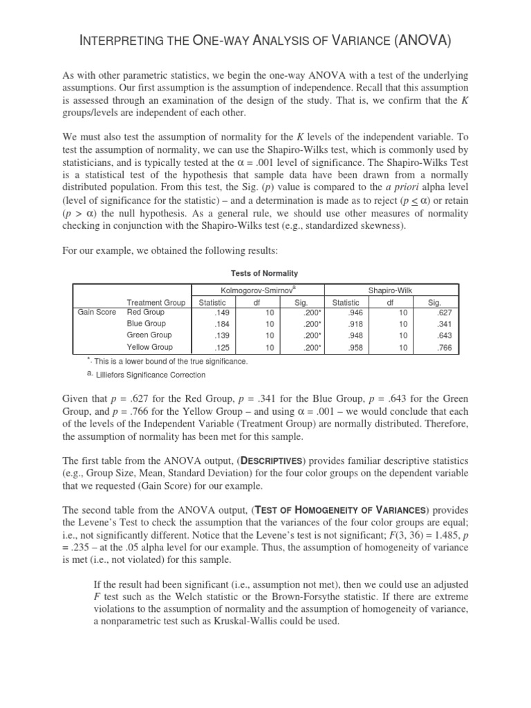 Interpreting The One-Way ANOVA | PDF | Analysis Of Variance ...