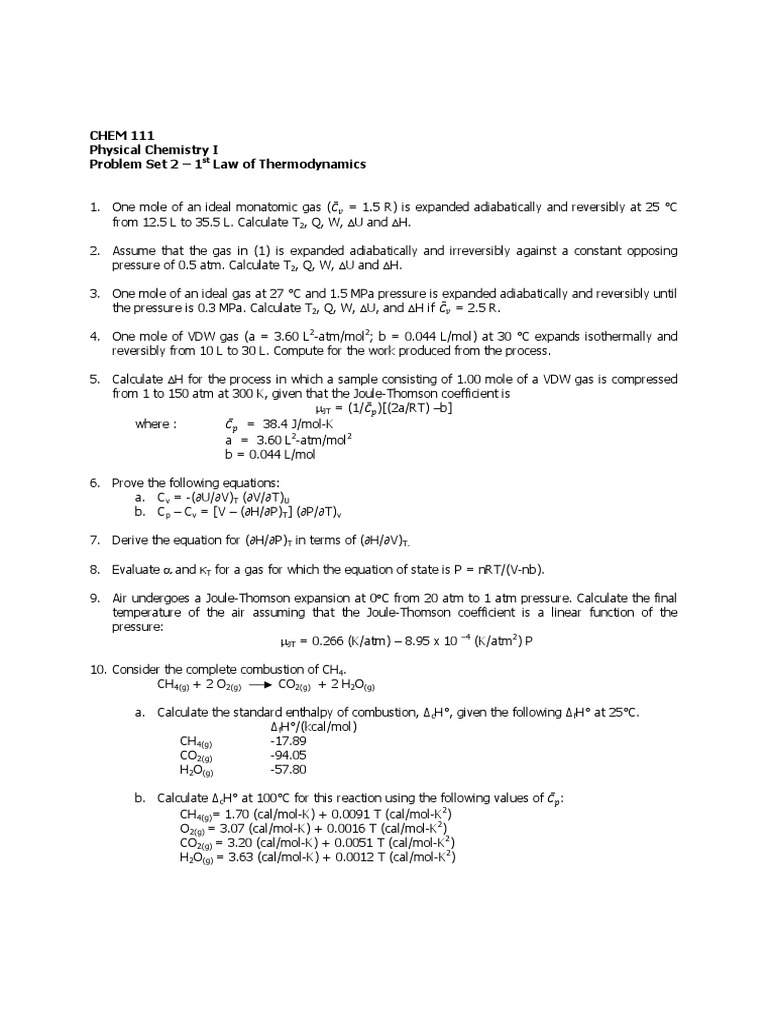 Thermodynamics Problem Set Solutions | PDF | Science & Mathematics