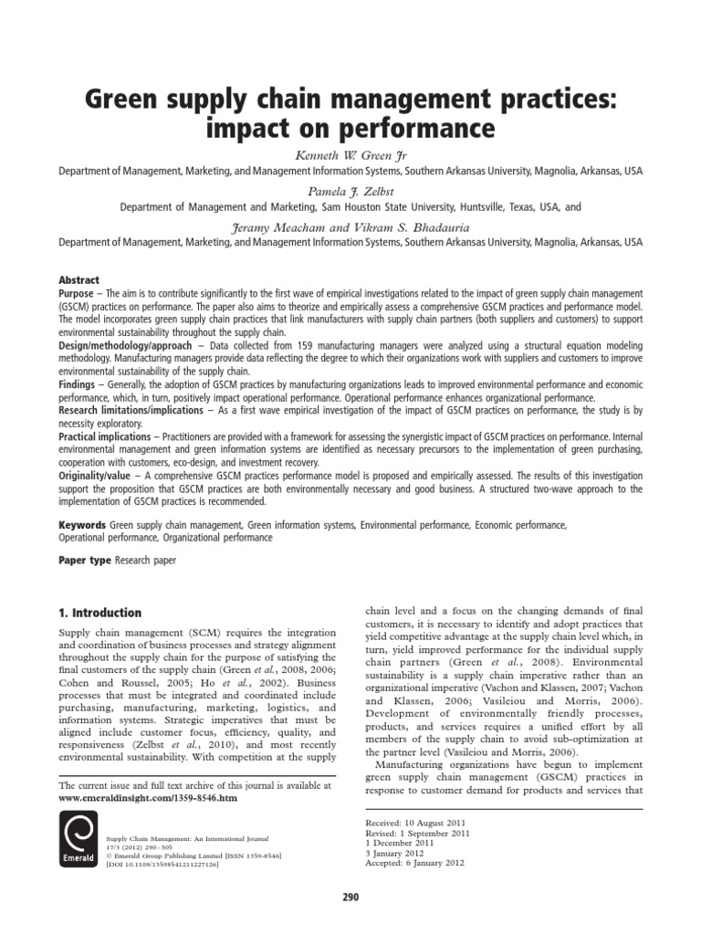 Impact of Green Supply Chain Practices | PDF | Supply Chain Management ...