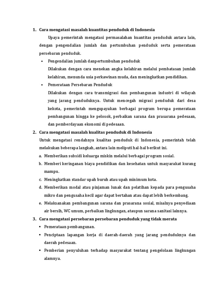 Cara Mengatasi Masalah Kuantitas Penduduk Di Indonesia Pdf