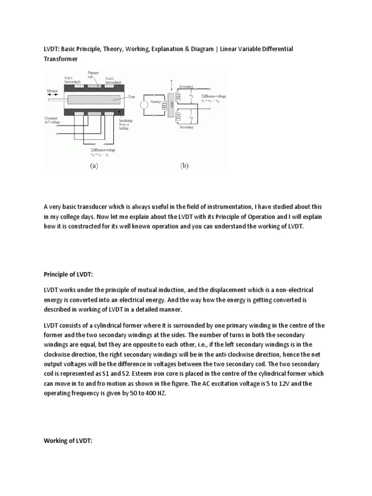 Principle of LVDT | PDF | Transformer | Inductor