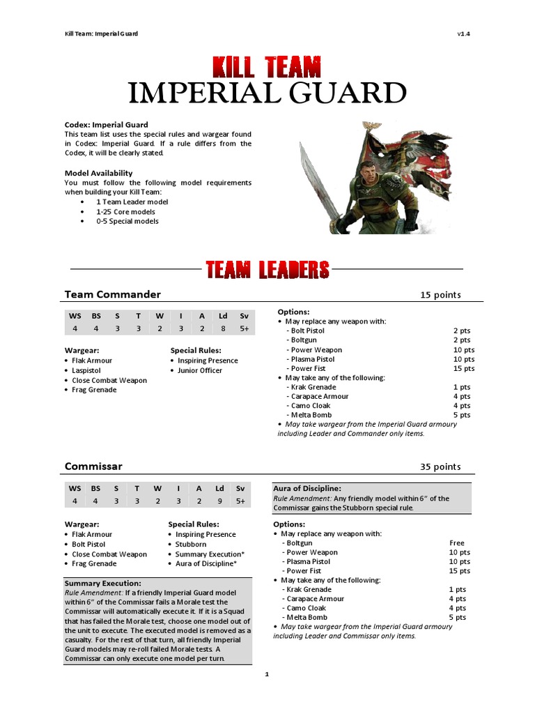Imperial Guard Kill Team List v1.4 | PDF | Anti Aircraft Warfare ...