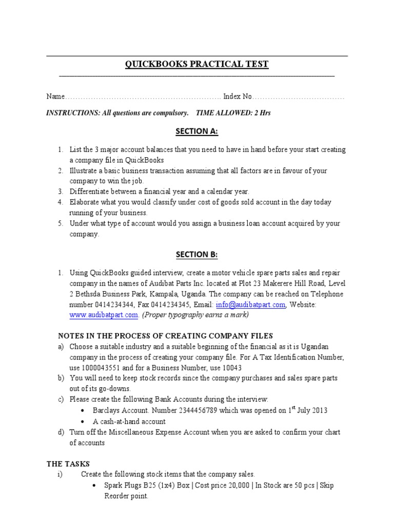 QuickBooks Practical Test Guide | PDF | Value Added Tax | Invoice