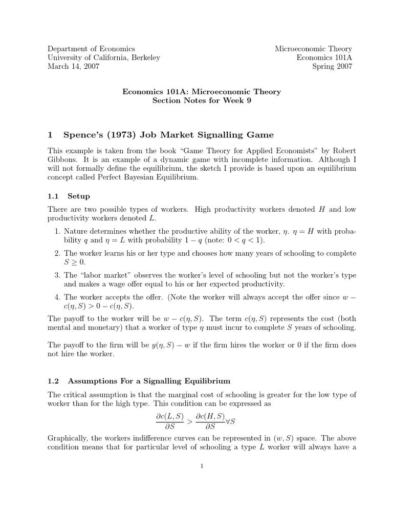 Spence's 1973 Job Market Signaling | PDF | Labour Economics | Economic ...
