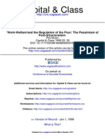 Capital & Class: Post-Structuralism 'Work-Welfare'and The Regulation of The Poor: The Pessimism of