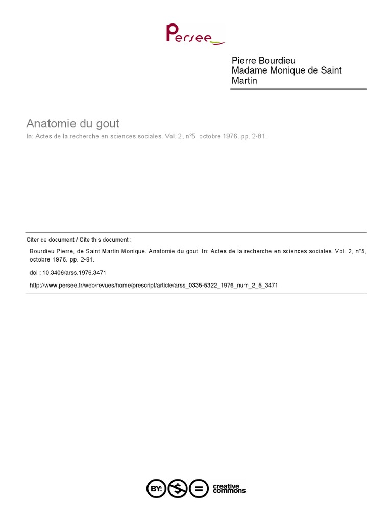 Pierre Bourdieu Anatomie Du Gout PDF Capital (Économie) Sociologie photo