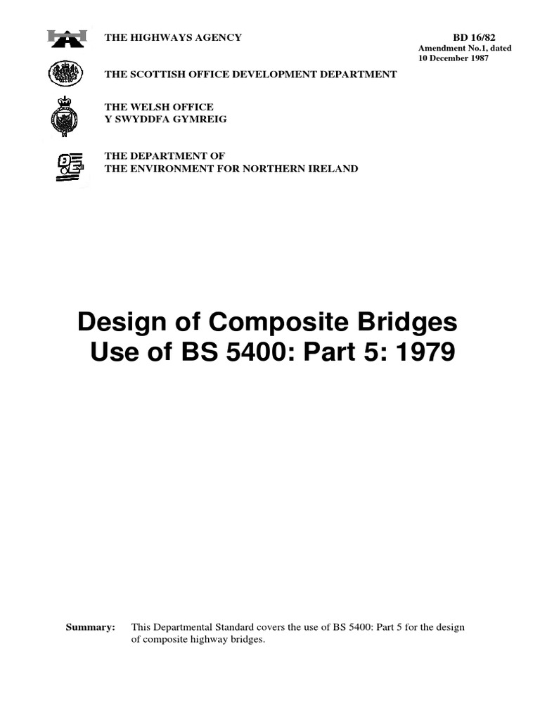 Design of Composite Bridges Use of BS 5400 Part 5 1979 The Highways