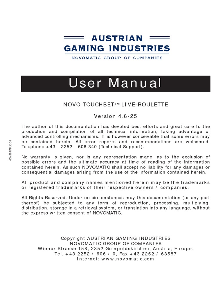 User Manual: Novo Touchbet™ Live-Roulette Version 4.6-25 | PDF | Mains ...