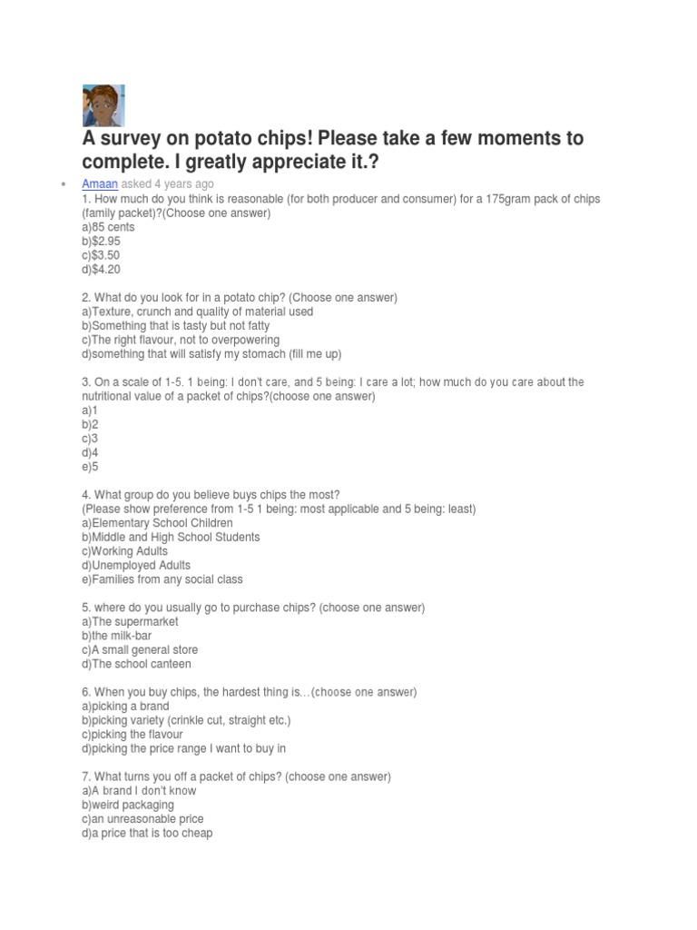 A Survey On Potato Chips | PDF