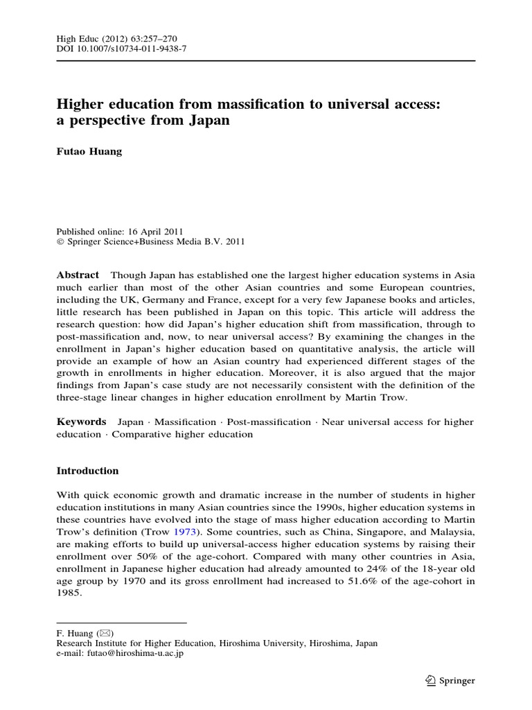 Higher Education From Massification To Universal Access: A Perspective ...