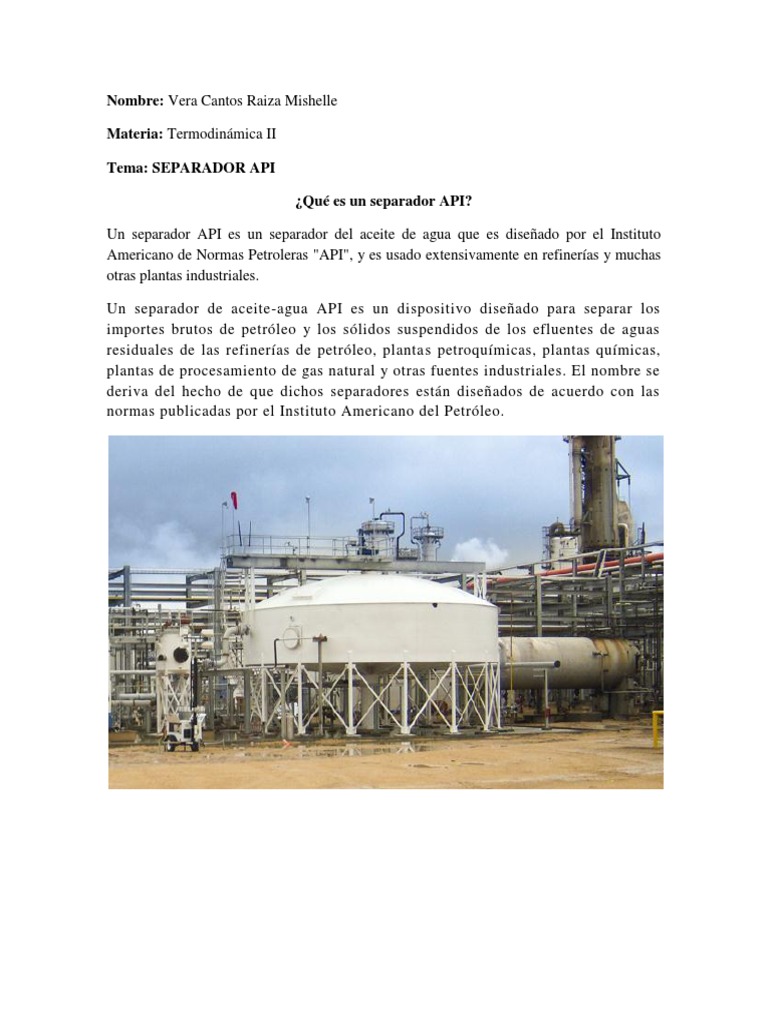 Separador API: Función y Diseño | PDF | Aguas residuales | Refinería de ...