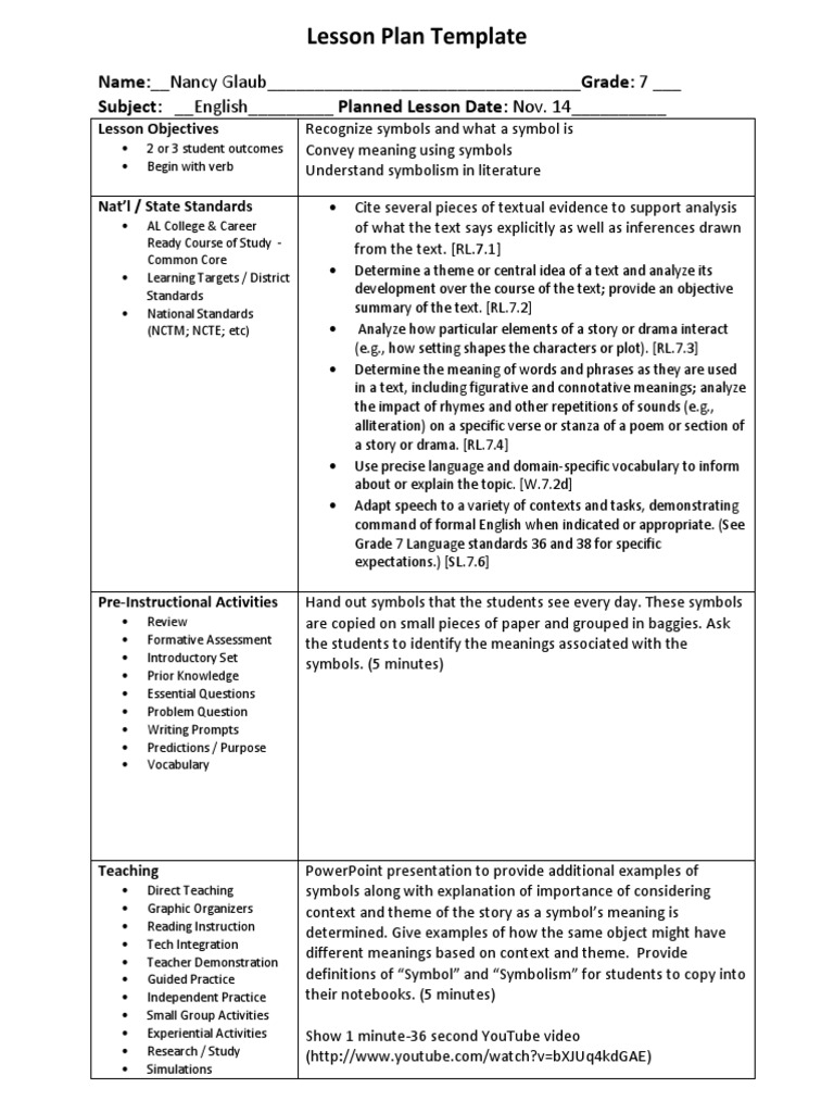 Lesson Plan On Symbolism