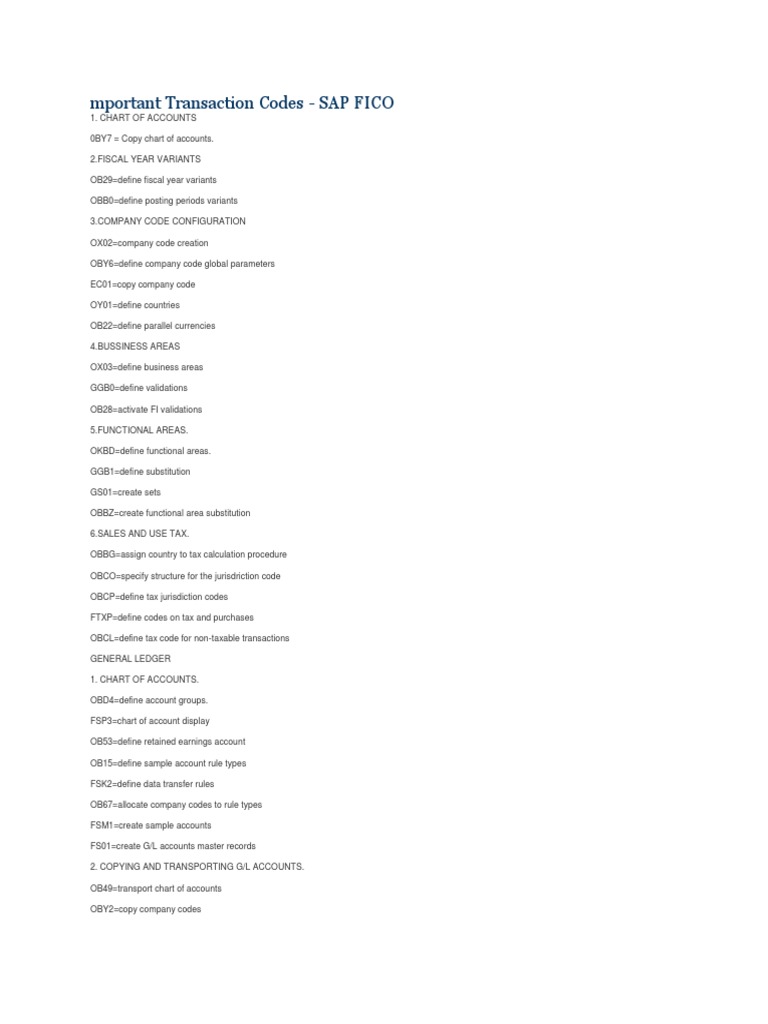 Important Transaction Codes | PDF | Credit | Finance & Money Management
