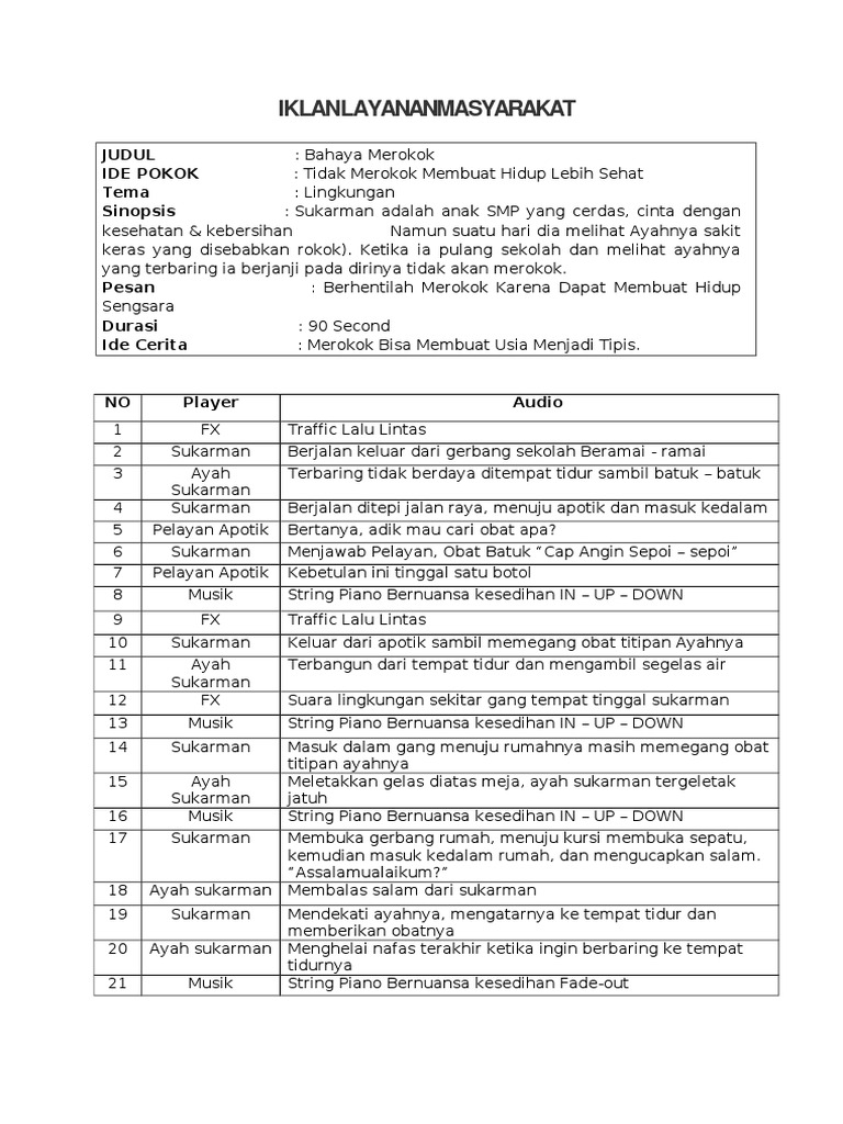 Contoh Skenario Iklan Layanan Masyarakat Narkoba