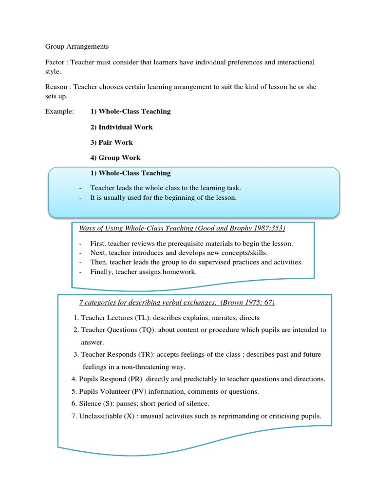 Group Arrangements in Classroom Teaching | PDF | Classroom Management ...